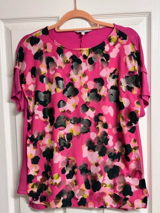 Tops - Pink Next Abstract Floral Short Sleeve Blouse Women